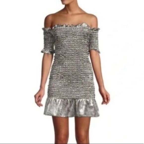 Petersyn X Revolve Mini Dress Benson Win Dress Metallic Velvet Silver S - Picture 4 of 16
